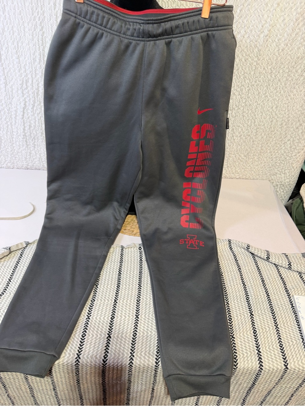 Nike Gray Sweatpants with Red Cyclones Graphics